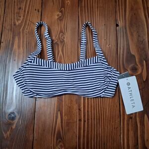 Athleta Rib Stripe Bikini Top Bra Size 32B/C Navy White New With Tags
